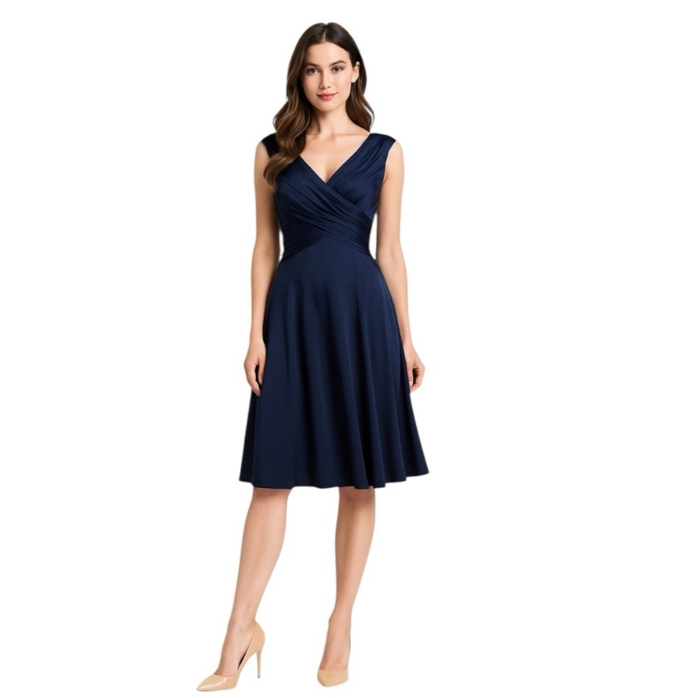 Calvin Klein Navy Ruched Sleeveless Fit & Flare Dress Size 2